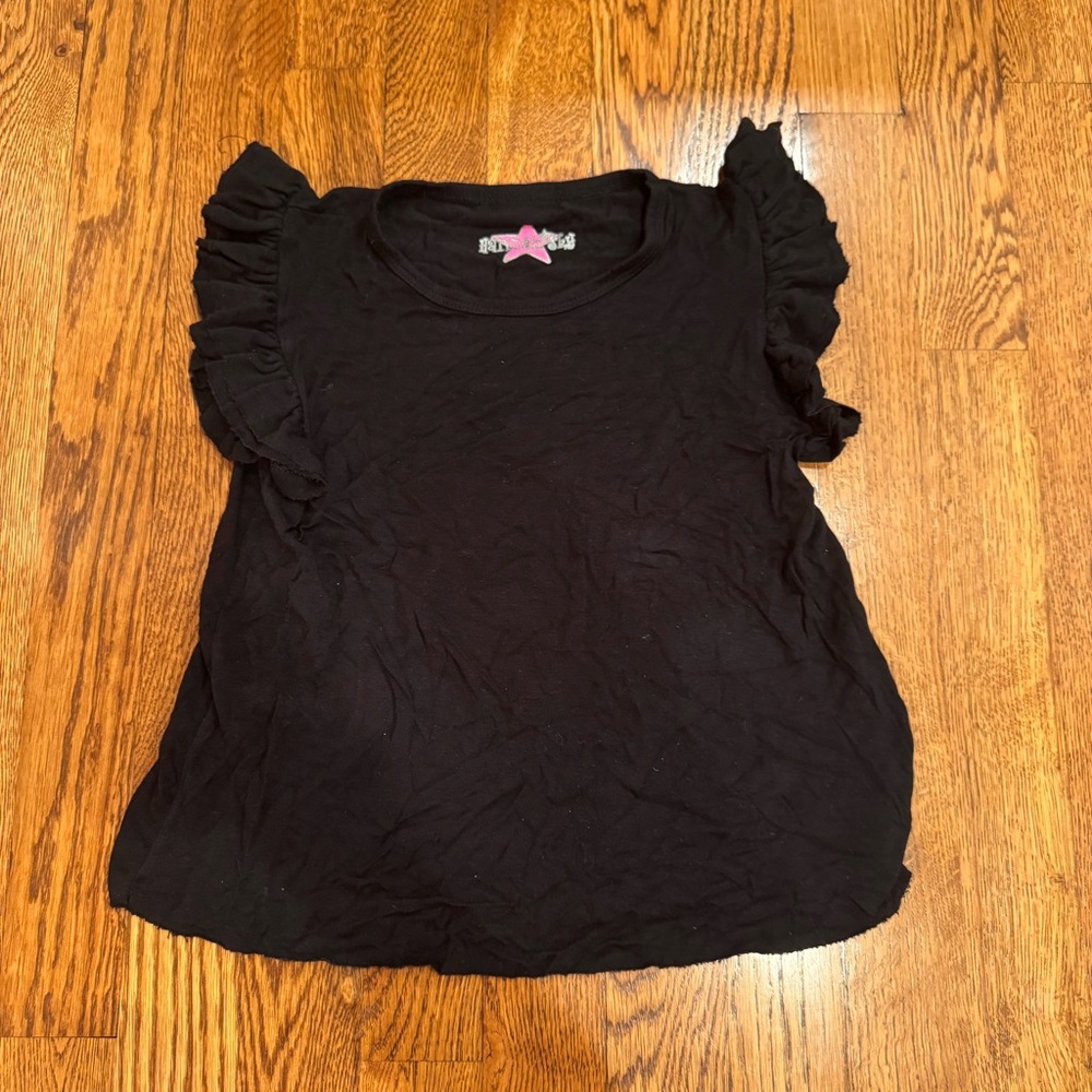 Hannah Sky Kids Black Top with Ruffle Sleeves